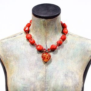 VTG 90's Coral and Silver Necklace and Earring Set